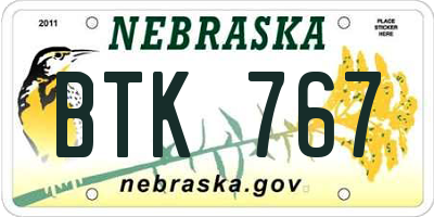 NE license plate BTK767