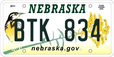 NE license plate BTK834