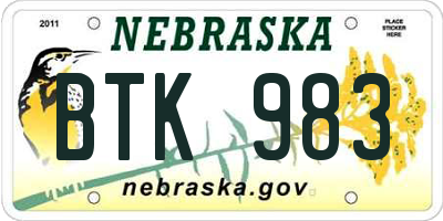 NE license plate BTK983