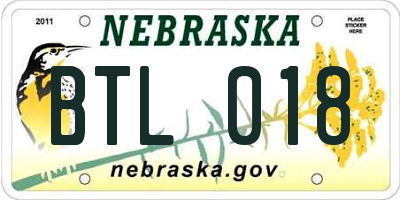 NE license plate BTL018