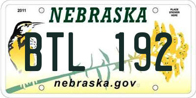 NE license plate BTL192