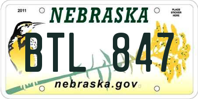 NE license plate BTL847