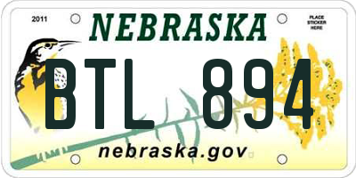 NE license plate BTL894