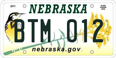 NE license plate BTM012