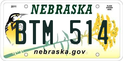 NE license plate BTM514