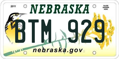 NE license plate BTM929