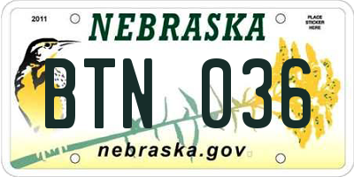 NE license plate BTN036