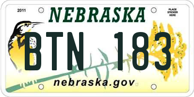 NE license plate BTN183