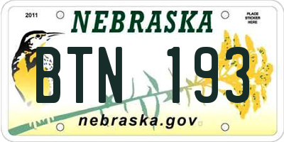 NE license plate BTN193