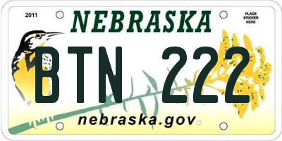 NE license plate BTN222