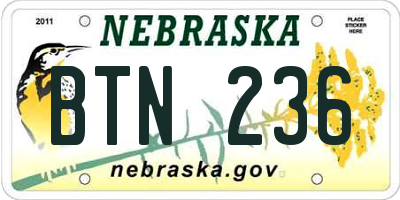 NE license plate BTN236