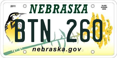 NE license plate BTN260