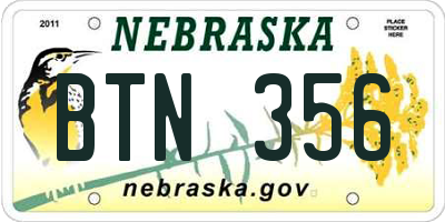NE license plate BTN356