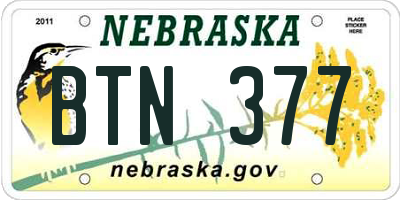 NE license plate BTN377