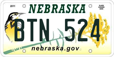 NE license plate BTN524