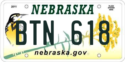 NE license plate BTN618