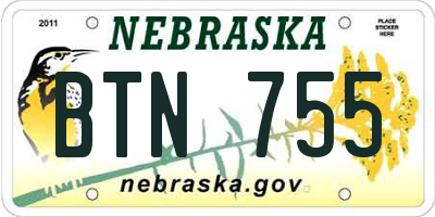 NE license plate BTN755