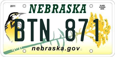 NE license plate BTN871
