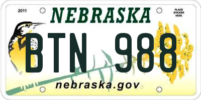 NE license plate BTN988