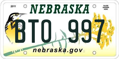 NE license plate BTO997