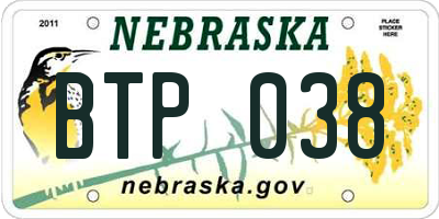 NE license plate BTP038