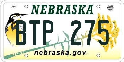 NE license plate BTP275
