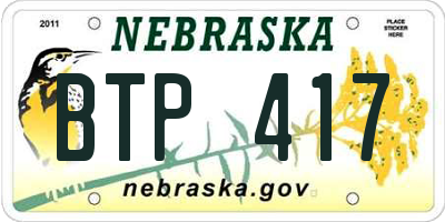 NE license plate BTP417