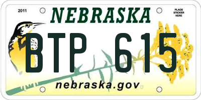 NE license plate BTP615