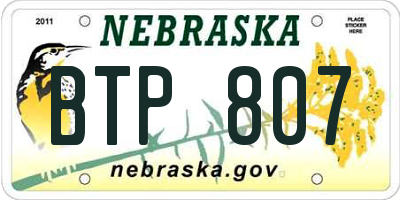 NE license plate BTP807