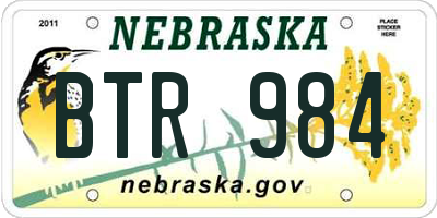 NE license plate BTR984