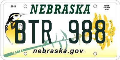 NE license plate BTR988