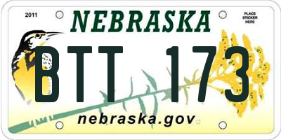 NE license plate BTT173