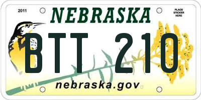 NE license plate BTT210