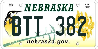 NE license plate BTT382