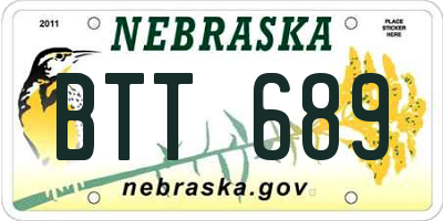 NE license plate BTT689