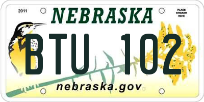 NE license plate BTU102