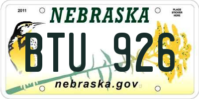 NE license plate BTU926