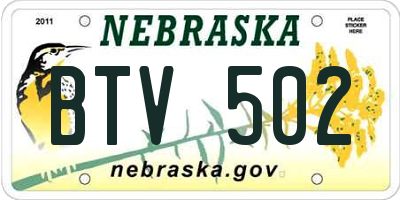 NE license plate BTV502