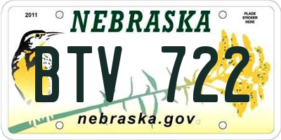 NE license plate BTV722