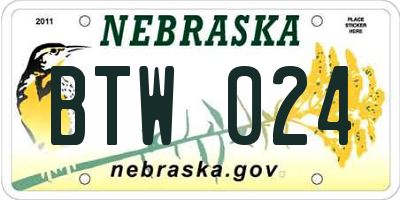 NE license plate BTW024