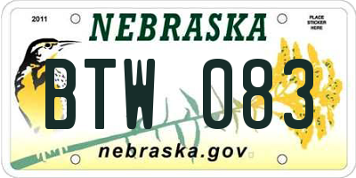 NE license plate BTW083