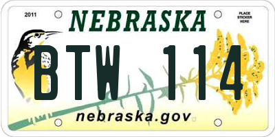 NE license plate BTW114