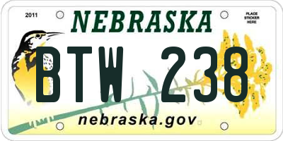 NE license plate BTW238