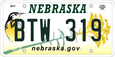 NE license plate BTW319