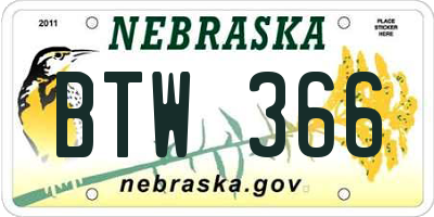 NE license plate BTW366