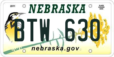 NE license plate BTW630