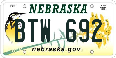 NE license plate BTW692