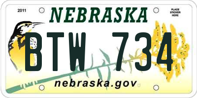 NE license plate BTW734