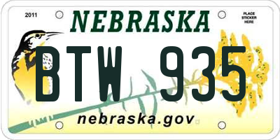 NE license plate BTW935