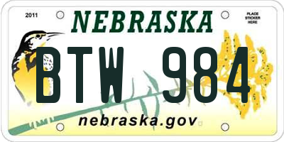 NE license plate BTW984